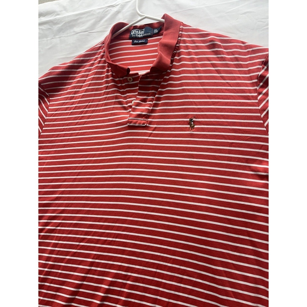 Ralph Lauren Polo Shirt Men 2XL XXL Pink Striped Color Flesh Pony Pima Interlock